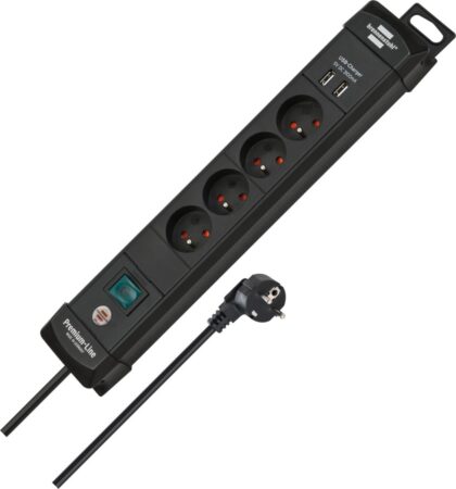 BRENNENSTUHL Premium-Line stekkerdoos met USB 4-voudig zwart 1