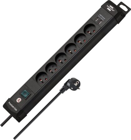 BRENNENSTUHL Premium-Line stekkerdoos met USB 6-voudig zwart 3m H05VV-F 3G1
