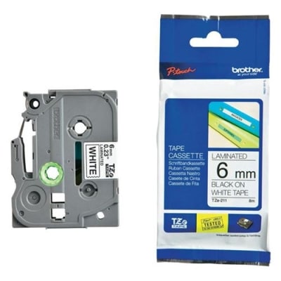 BROTHER Cassette 6mm zwart- wit te TZE211
