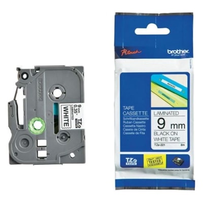 BROTHER Cassette 9mm zwart-wit TZE221