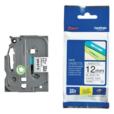 BROTHER Cassette 12mm zwart-wit TZE231