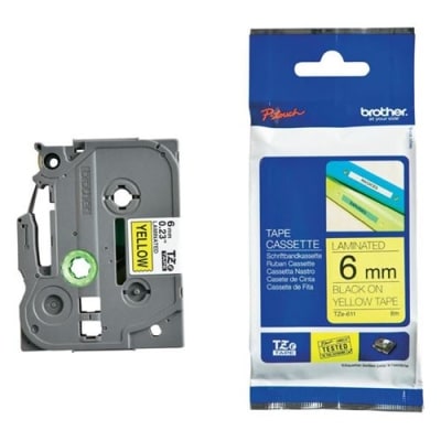 BROTHER Cassette 6mm zwart-geel TZE611
