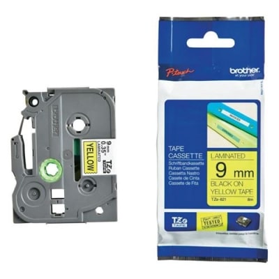 BROTHER Cassette 9mm zwart-geel TZE621