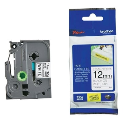 BROTHER sterk klev.tape 12mm Z/W TZES231