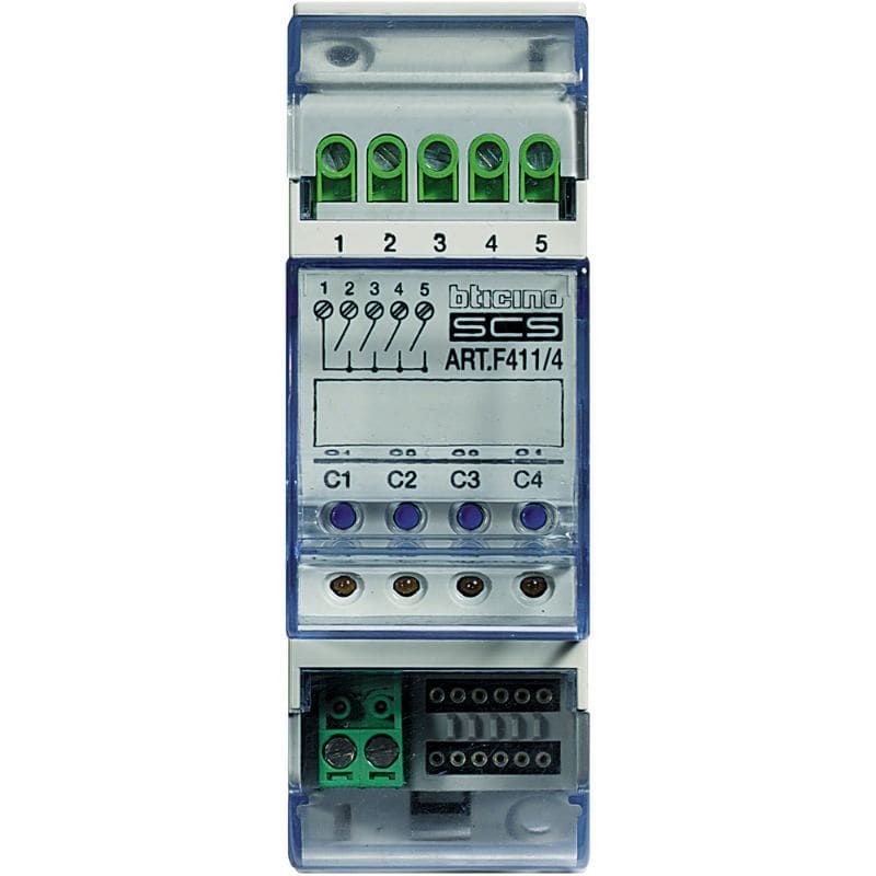 BTICINO Actuator (modulair) My Home met 4 onafhankelijke relais - 2 modules DIN F411/4