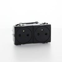 BTICINO LivingLight dubbel voorbekabelde vlakke contactdoos - 2x 2P+A 16A 250V antraciet L4142M2AF
