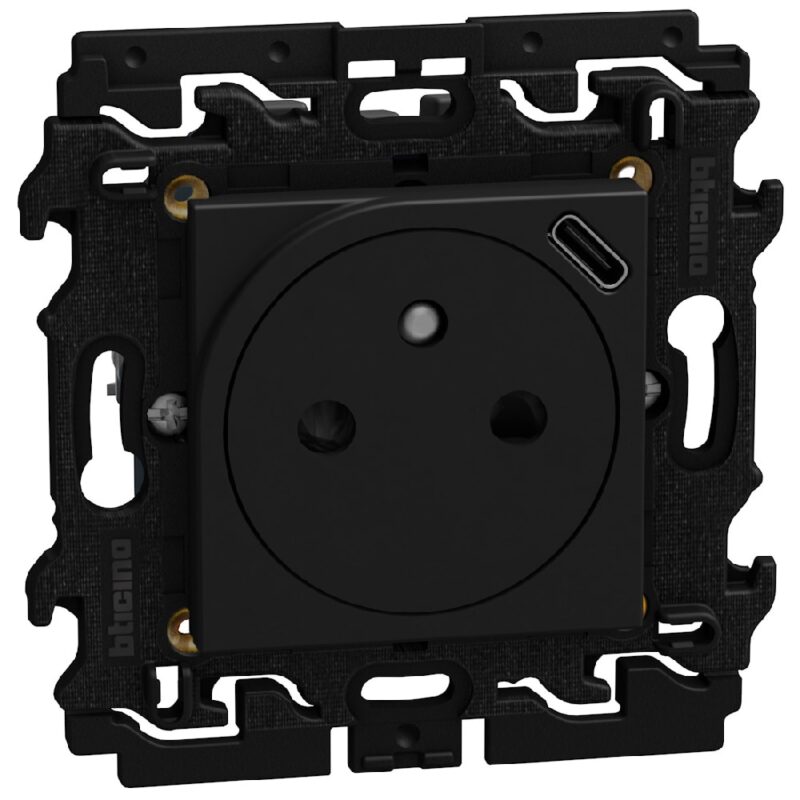 BTICINO LightN ctdoos 2P+A +USB-C 2 mod - zwart YD4142USB