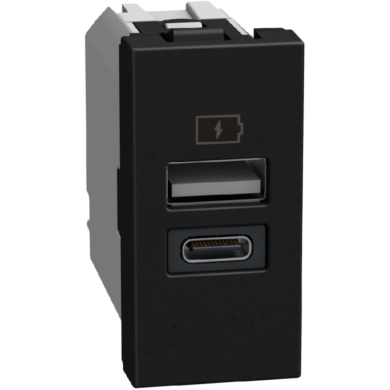 BTICINO LightN USB oplader-A+C 15W 1 mod - zwart YD4191AC