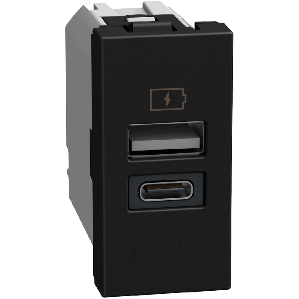 BTICINO LightN USB oplader-A+C 15W 1 mod - zwart YD4191AC