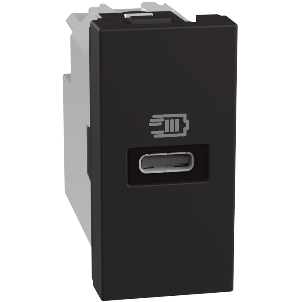 BTICINO LightN USB oplader-C 20W Pdel 1 mod - zwart YD4192C
