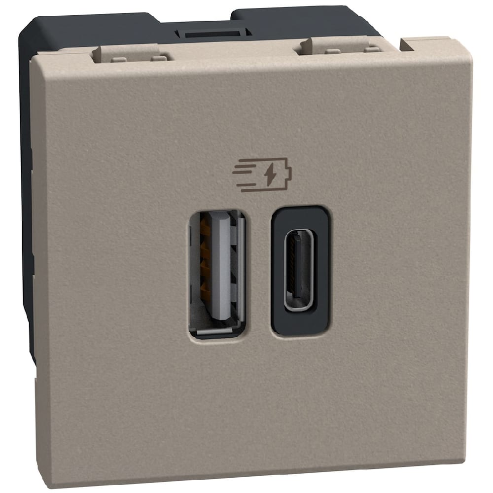 BTICINO LightN USB oplader-A+C 15W 2 mod - stone YG4287C2