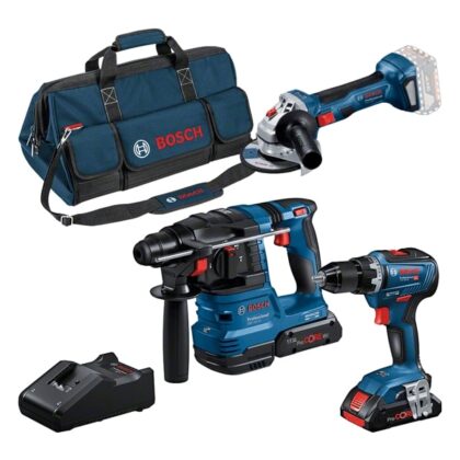 Bosch Professional 3 machine set 18V: GSR 18V-55 + GWS 18V-7 + GBH 18V-22 + 2 x 4