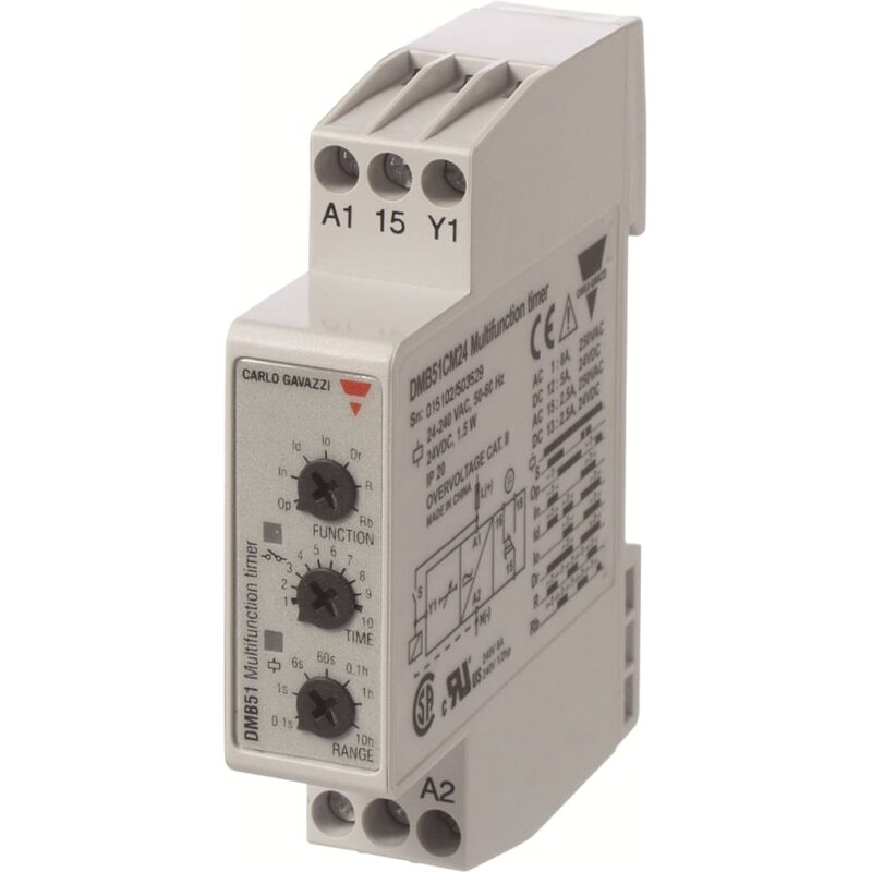 CARLO GAVAZZI CG TIJDRELAIS-MULTI-FUNCTIE-12-240VAC/VDC-0.1 sec-100 uur-DIN-RAIL DMB51CW24