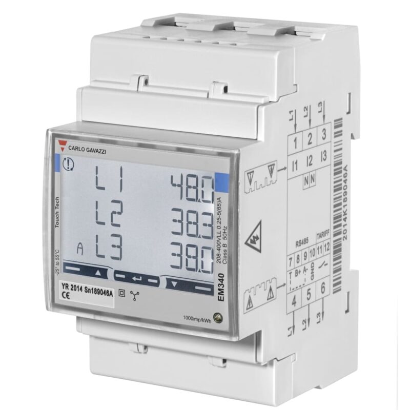 CARLO GAVAZZI CG EM/ANL CMPCT 3F DIN 208-400VAC VLL-65 AAC DIRECT RS485 MODBUS MID EM340DINAV23XS1PFB