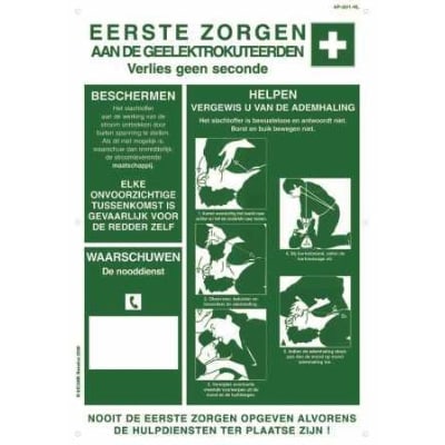 CATU PVC bord Eerste zorgen aan geëlektrokuteerden - afmeting 500 x 350mm - tekst i AP201NL