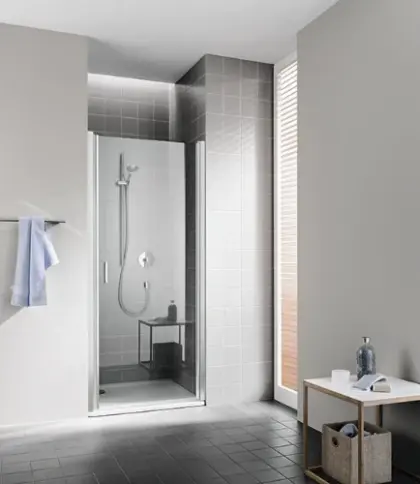 Kermi Cada XS 1WL draaideur 800 x 2000 mm - verstelbaarheid 760-810 mm - veiligheidsglas ESG helder Clean - binnen/buiten open scharnierzijde links - profiel : zilver hoogglans CC1WL08020VPK