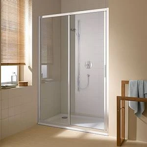 Kermi Cada XS G2L schuifdeur 1200 x 2000 mm - verstelbaarheid 1160-1210 mm - SIHG ESG helder Clean 2-delig met vast segment links - profiel : zilver hoogglans CCG2L12020VPK