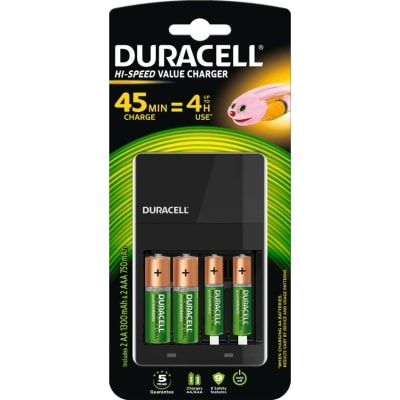 DURACELL Batterijlader CEF27 (AA/AAA) + 2 AA & 2 AAA batterijen 5000394036529