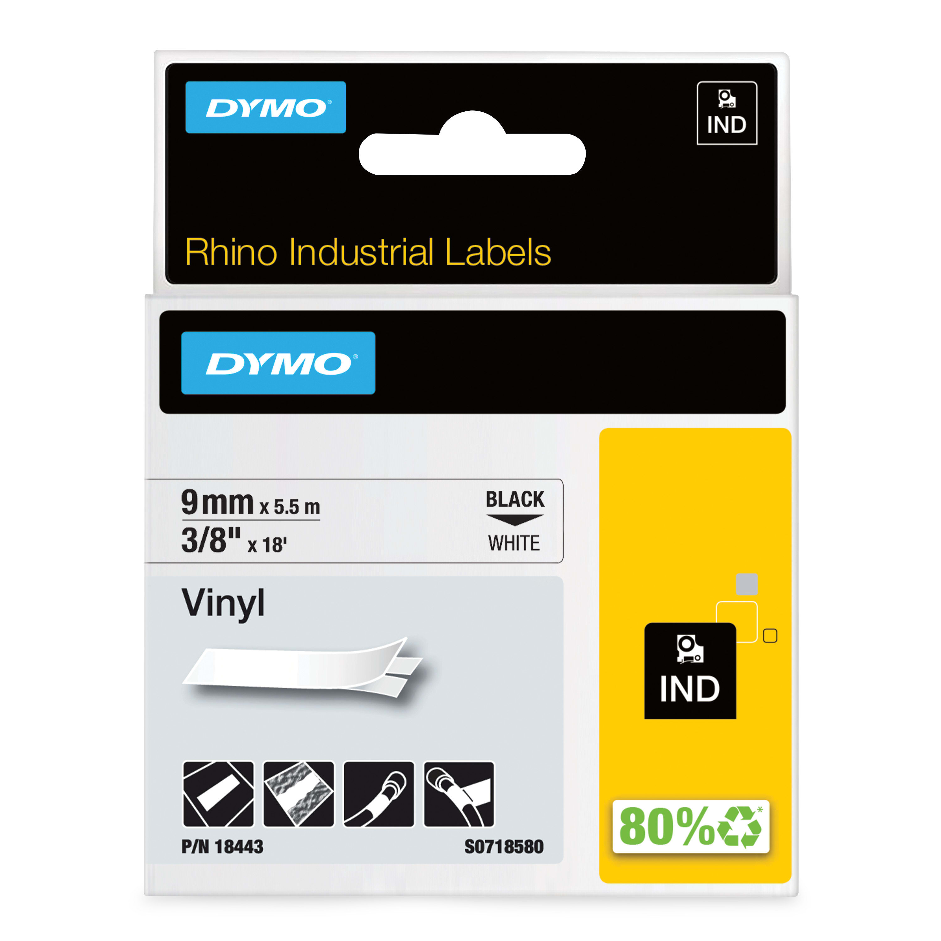 DYMO Tape 9mm wit vinyl DYM-18443