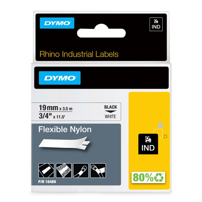 DYMO Rhino Flexible Tape 19mm Black on white DYM-18489
