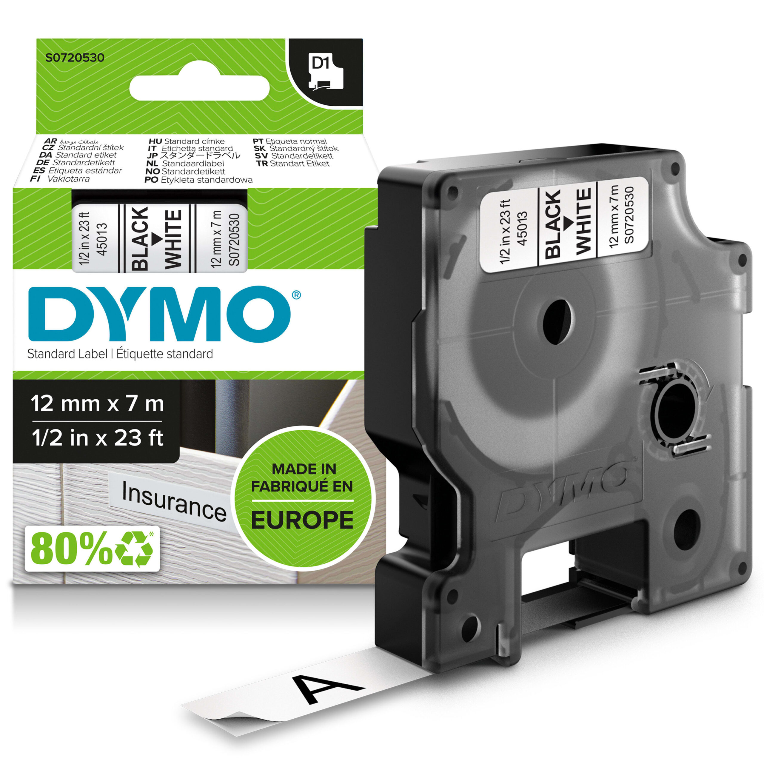 DYMO Tape D1 12mm zwart/wit S0720530