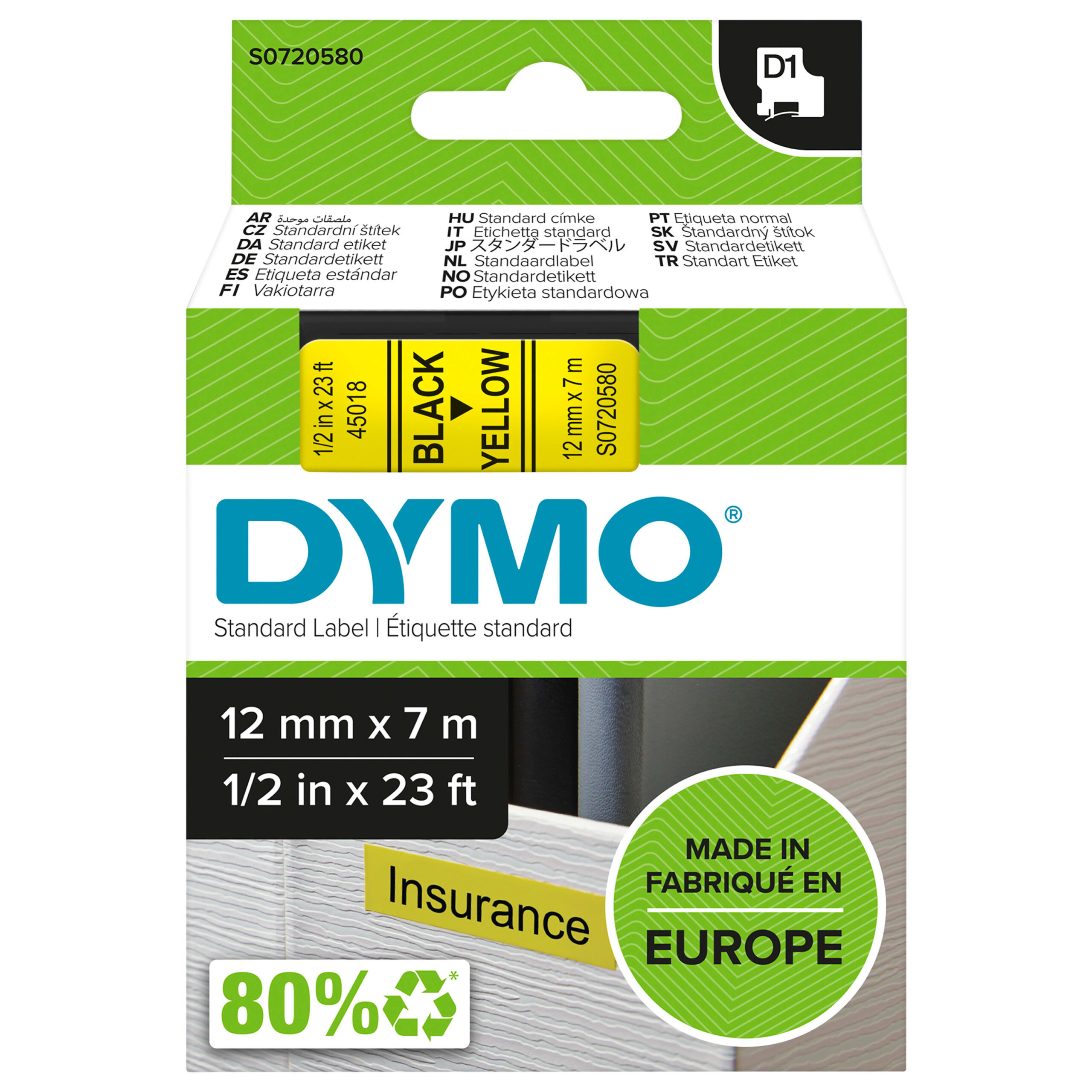 DYMO Tape D1 12mm zwart/geel S0720580