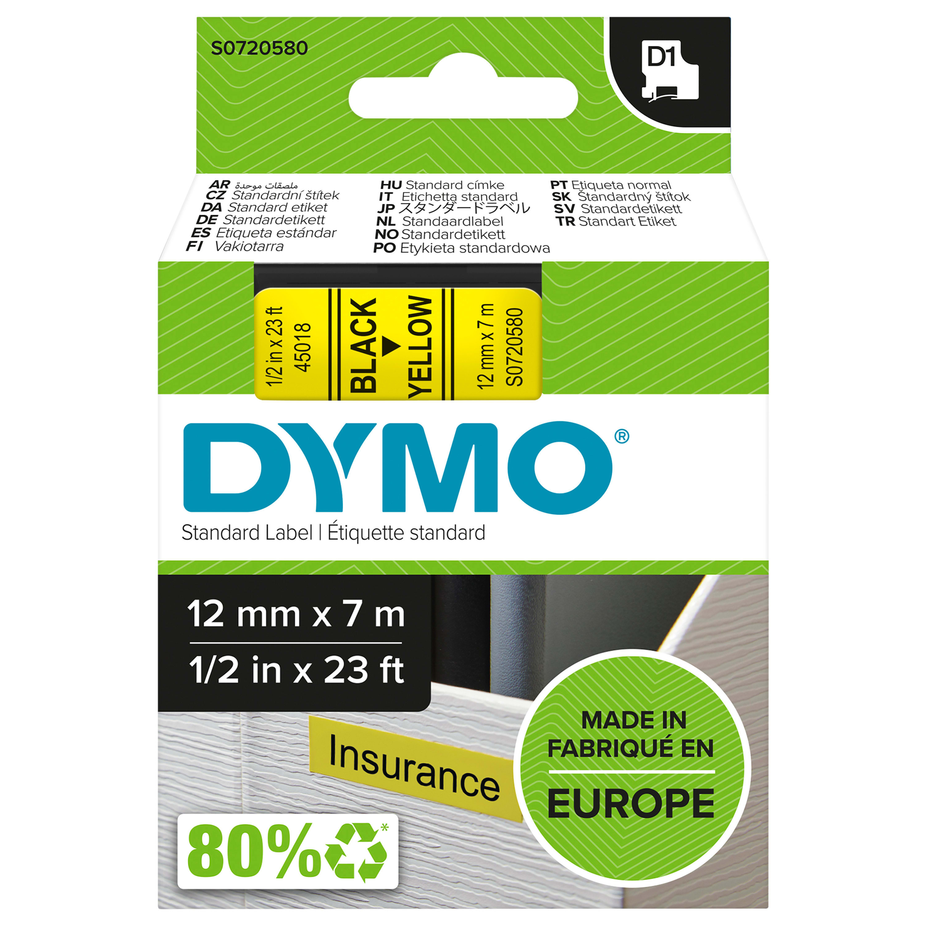 DYMO Tape D1 12mm zwart/geel S0720580