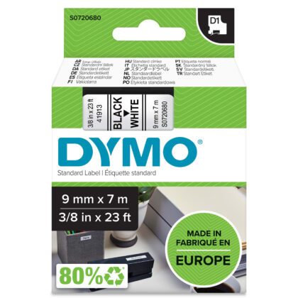 DYMO D1 - Standard Étiquettes - Noir sur blanc - 9mm x 7m S0720680