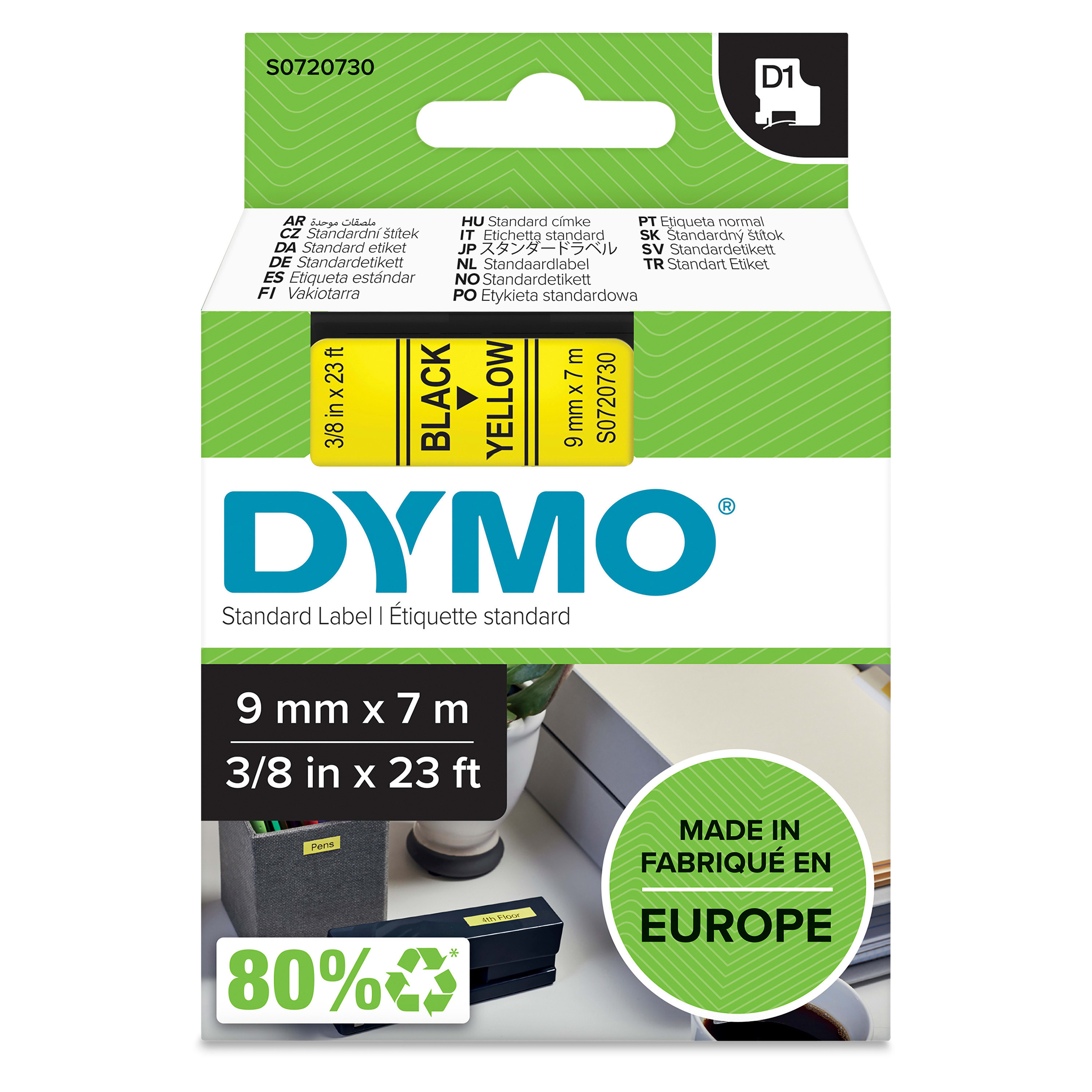 DYMO Tape D1  9mm zwart/geel S0720730