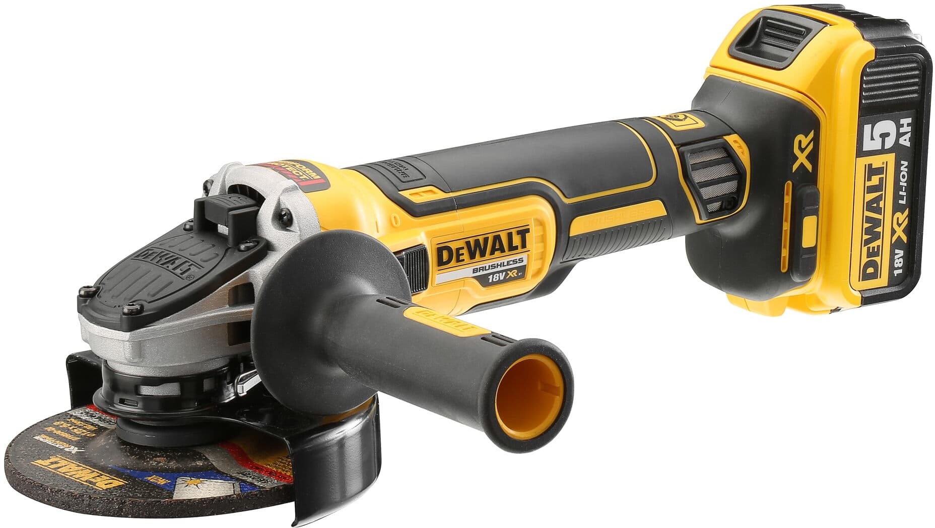 Dewalt 18V 125mm Brushless Haakse slijper met schuifschakelaar 2x 5