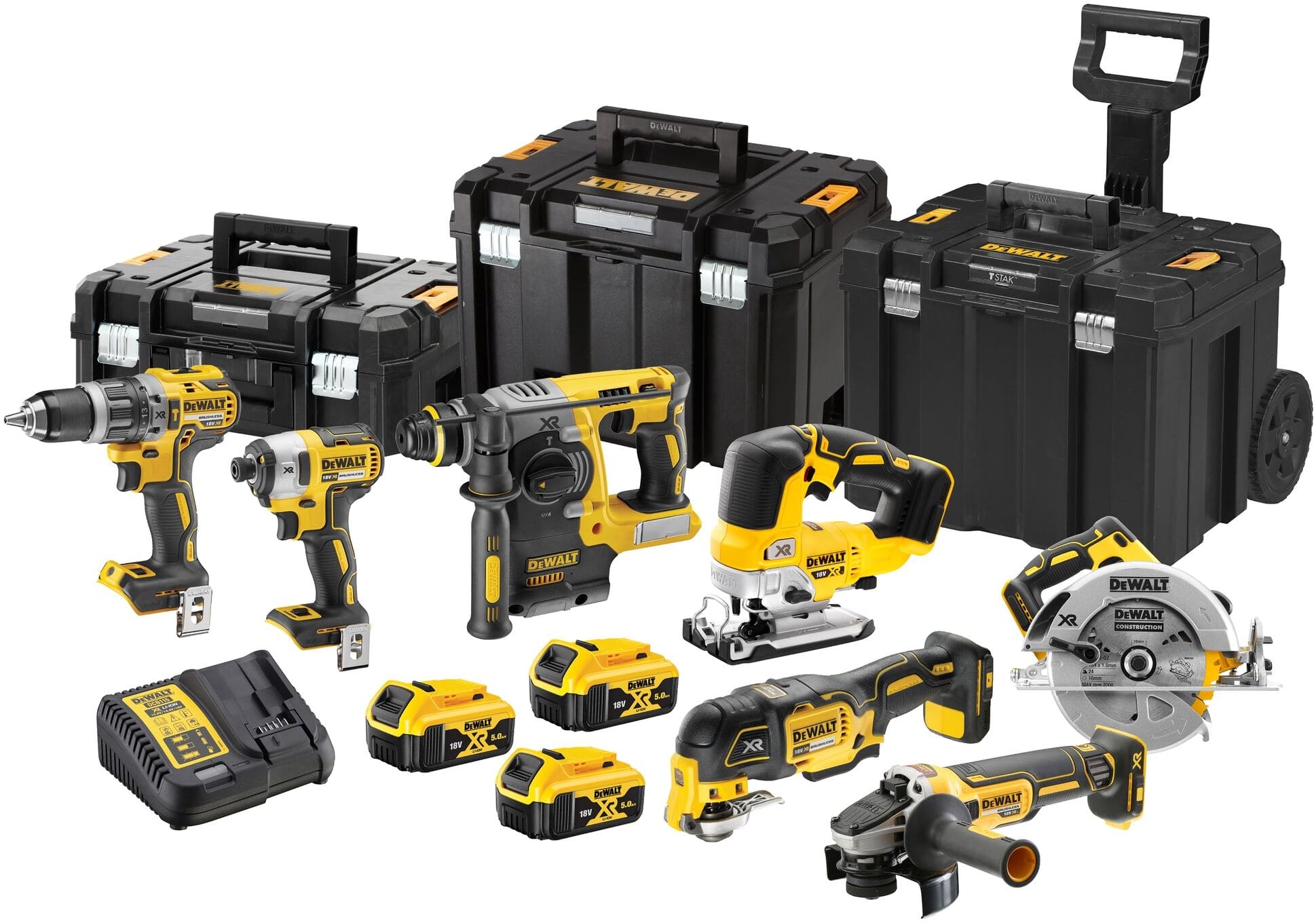 Dewalt 18V XR Brushless 7-delige voordeelset in TSTAK + trolley case 3x 5.0Ah DCK755P3T-QW