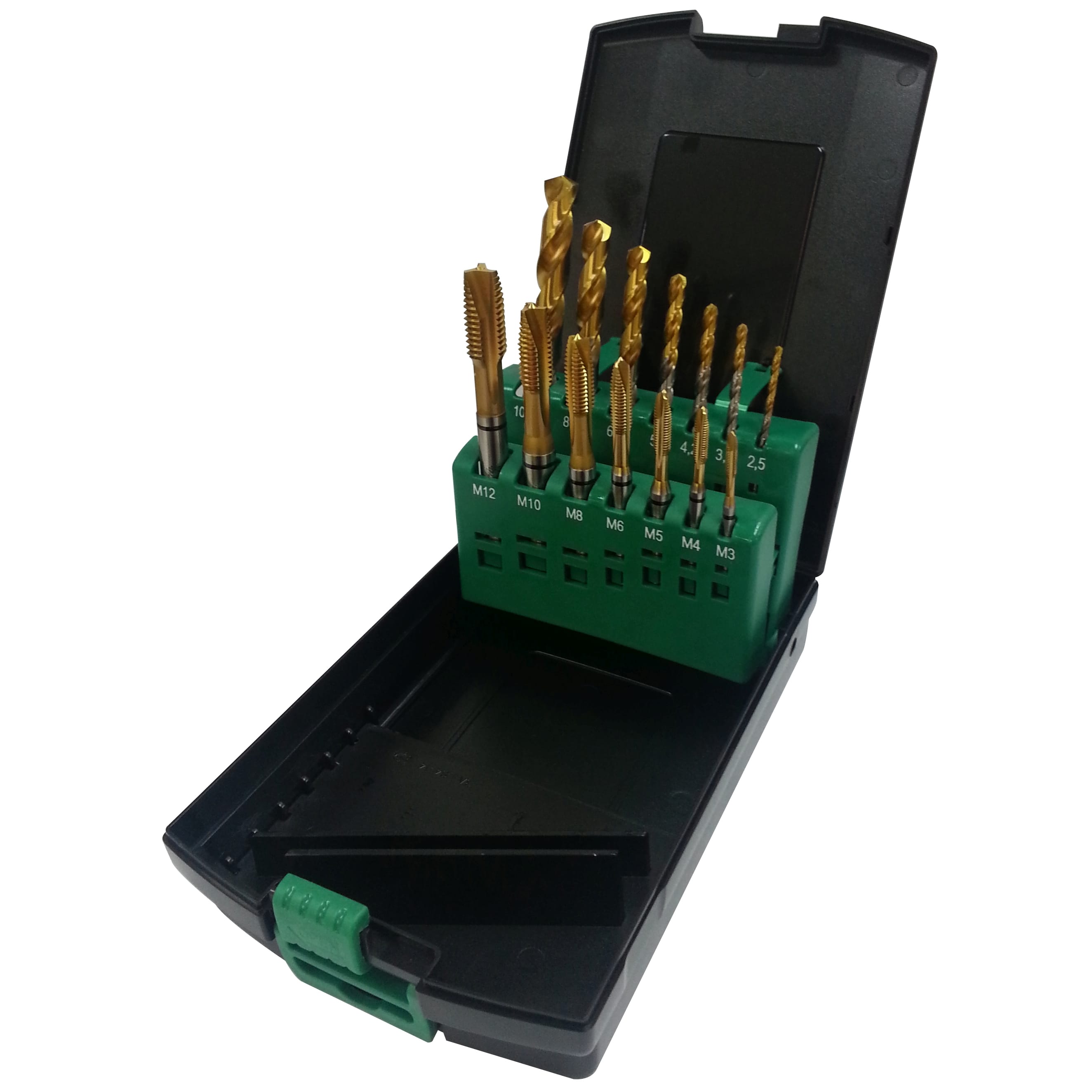 Diverse Materialen SET TAPPEN + BOREN MULTI HSS-E + TIN M3-M12 COMBO+TIN 300COF312G