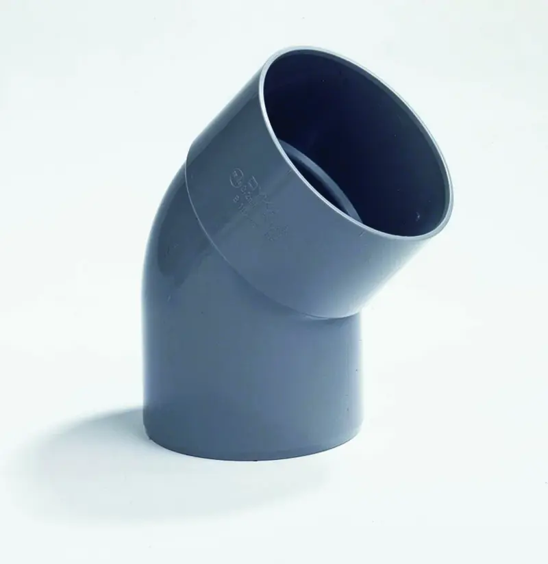 Dyka PVC lijmbocht 45° 75mm MF grijs BENOR-keur afvoer/sanitair 20022134