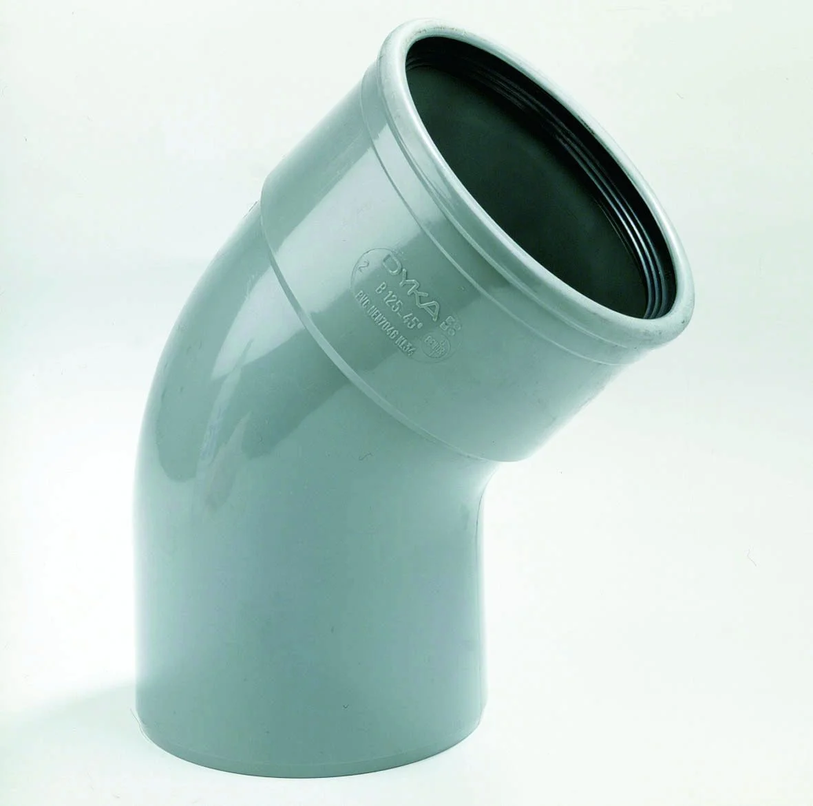 Dyka Polyvinylchlorid (PVC) manchetbocht 45° 110mm MF SN4/SN8 (SDR41/SDR34) grijs BENOR-keur riolering Dyka 20022872