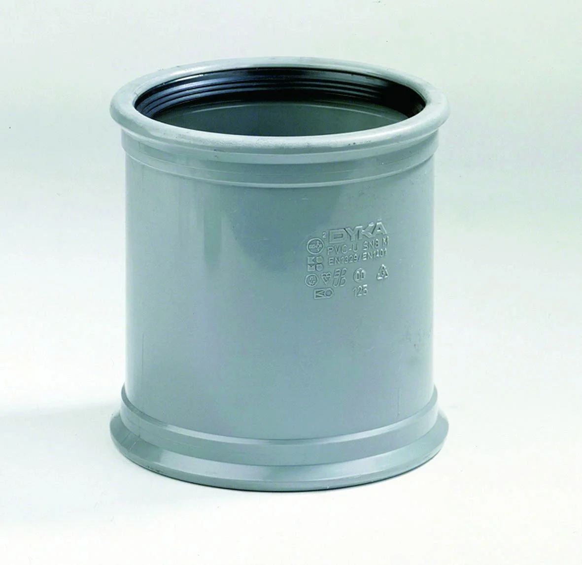 Dyka Polyvinylchlorid (PVC) manchetoverschuifmof 110mm FF SN4/SN8 (SDR41/SDR34) riolering grijs BENOR-keur Dyka 20023038
