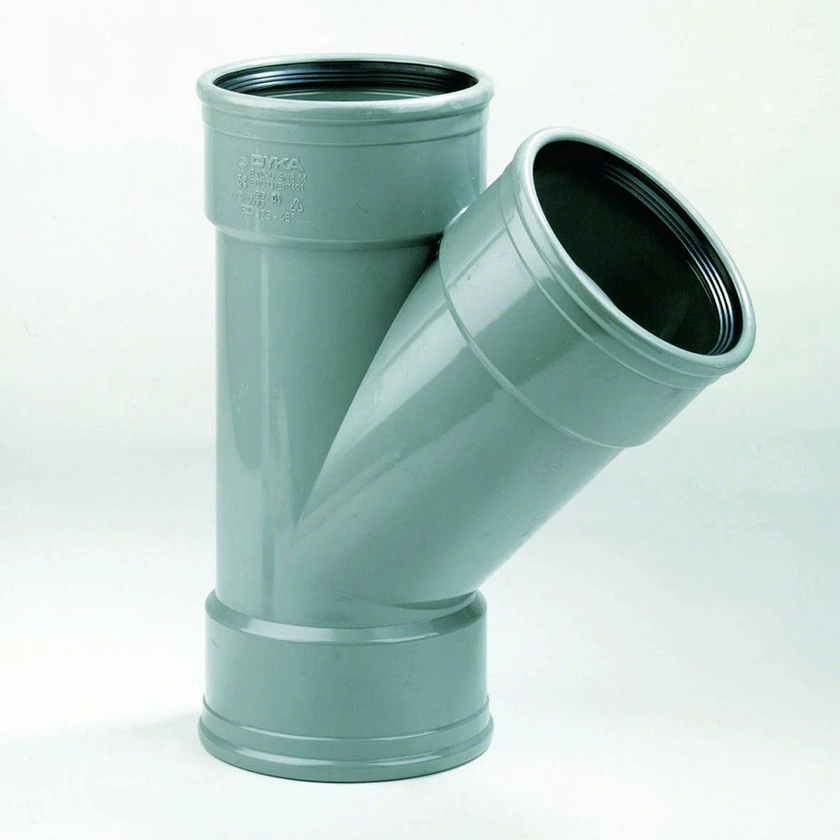 Dyka Polyvinylchlorid (PVC) manchet-T-stuk 45° 110mm SN4/SN8 (SDR41/SDR34) grijs BENOR-keur riolering Dyka 20023088