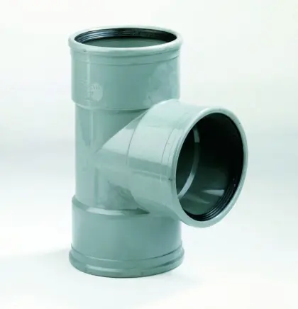 Dyka Polyvinylchlorid (PVC) manchet-T-stuk 90° 125mm SN4 (SDR41) grijs BENOR-keur riolering Dyka 20023091