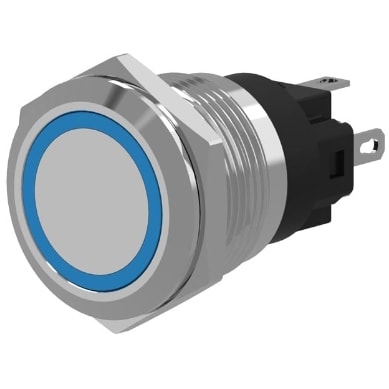 EAO Illuminated pushbutton momentary 22mm stainless steel flush/flat ring blue 24V s 82-6151.1124