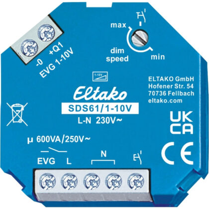 ELTAKO Stuurdimmer 1-10V voor EVG 1no 600VA inb SDS61/1-10V
