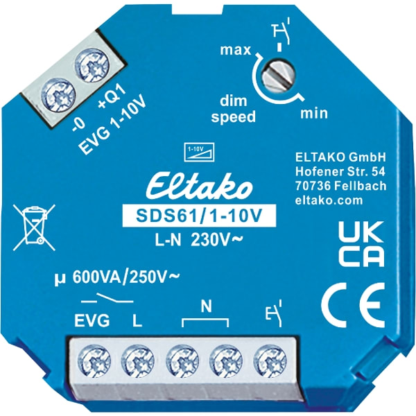 ELTAKO Stuurdimmer 1-10V voor EVG 1no 600VA inb SDS61/1-10V