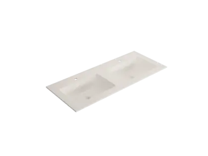 Solid 2.0 wastafelblad in solid surface met 2 waskommen midden 1200 x 500 x 9 mm - 2 kraangaten EV.9.SS.1200.2.2KG.SLS
