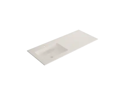Solid 2.0 wastafelblad in solid surface met 1 waskom links 1400 x 500 x 9 mm - 1 kraangat EV.9.SS.1400.1L.1KG.SLS