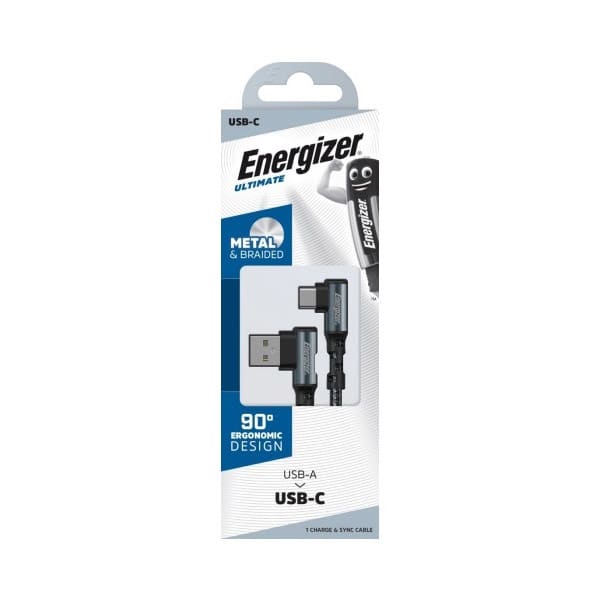 Energizer Kabel USB-C 90° metaal gevlochten 2m zwart C710CKBK