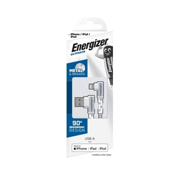 Energizer Kabel Lightning 90° metaal gevlochten 2m wit C710LKWH