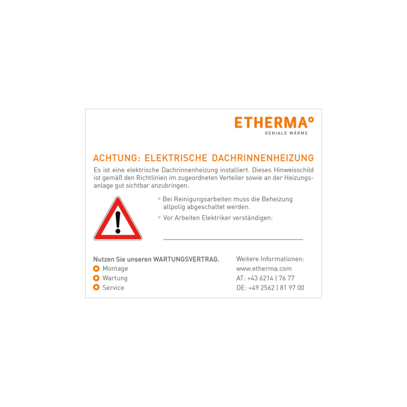 Etherma Waarschuwingssticker LET OP! Elektrische verwarming 25786