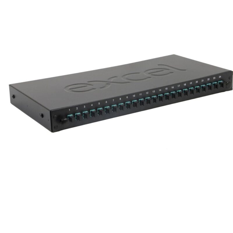 Excel Networking Solutions 24 Way OM3 Fibre Panel - 24 LC DX 48 Fibre+ Pig Tail & Cassette - Aqua 201-622