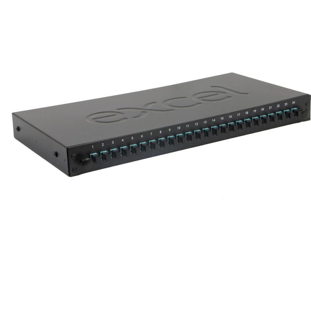 Excel Networking Solutions 24 Way OM3 Fibre Panel - 24 LC DX 48 Fibre+ Pig Tail & Cassette - Aqua 201-622