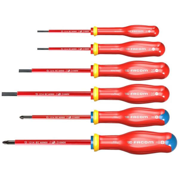 FACOM SET VAN 6 1000V SCHROEVENDRAAIERS SLEUF/PZ ATDVE.J6PB