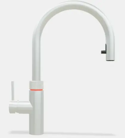 Quooker Flex losse kraan koud/warm en kokend water met kindveilige (dubbel)druk-draai bedieningsknop en uittrekbare perlator - RVS FXRSST