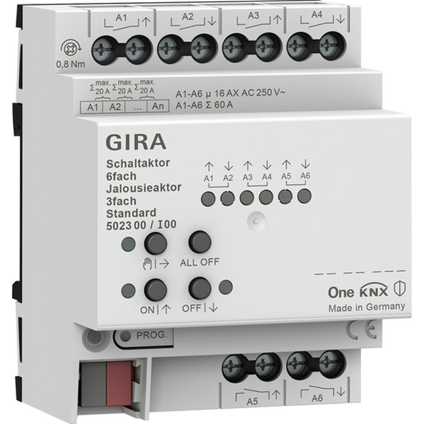 GIRA Schakel/jaloezie-actor 6-v/3-v 16A DIN-rail Std KNX Secure 502300